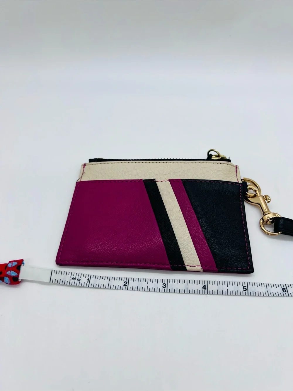 Thacker Women's Fuchsia Leather Wristlet Card Holder with Gold Accent